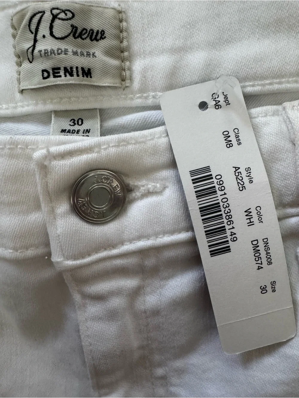 NWT J. Crew White Denim Shorts Size 30